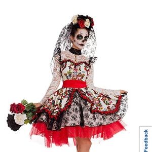 Day of the Dead Costume with Red and Black Lace